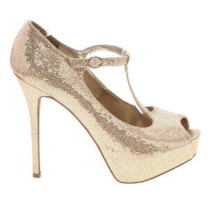 Steve Madden Revaa Gold Glitter Fabric Heels Sparkle bling 10
